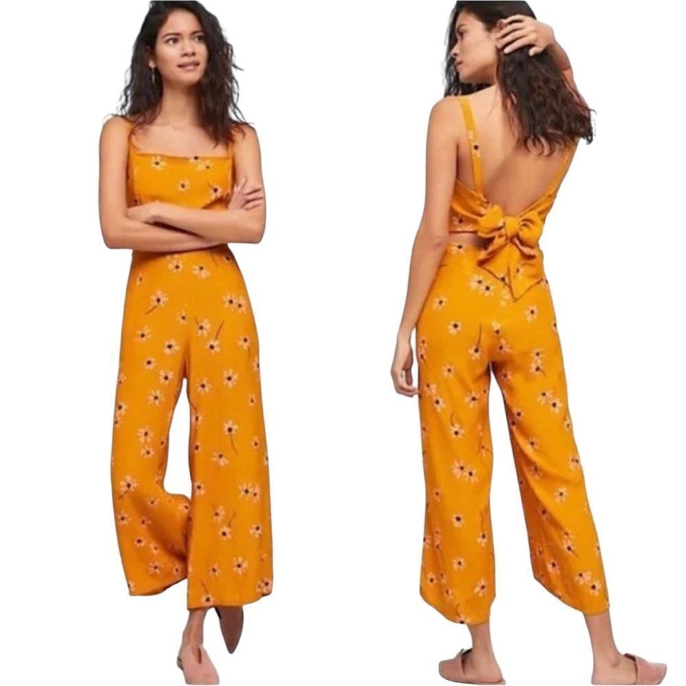 Faithfull The Brand Playa Jumpsuit‎ Anthropologie Wide Leg Floral Orange Size XL